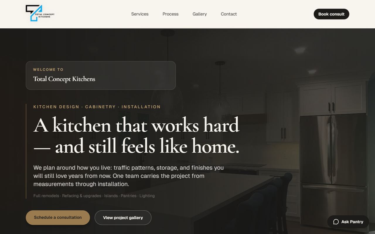 Total Concept Kitchens concept website homepage